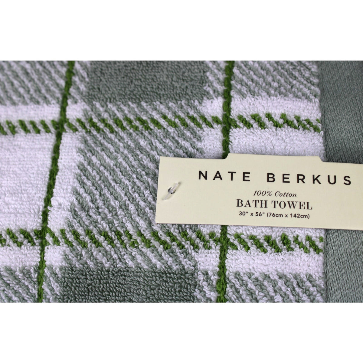 NATE BERKUS 8pc Bath Towel Set Green Plaid 100% Cotton Bath, Hand & Washcloths