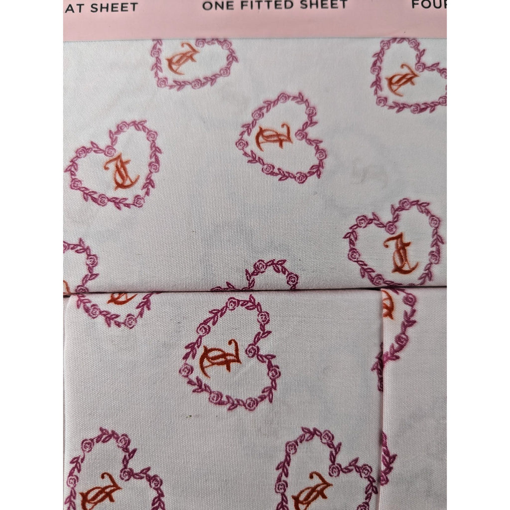 Juicy Couture Full 6pc Sheet Set, Juicy Monogram, Rose Hearts, Pink