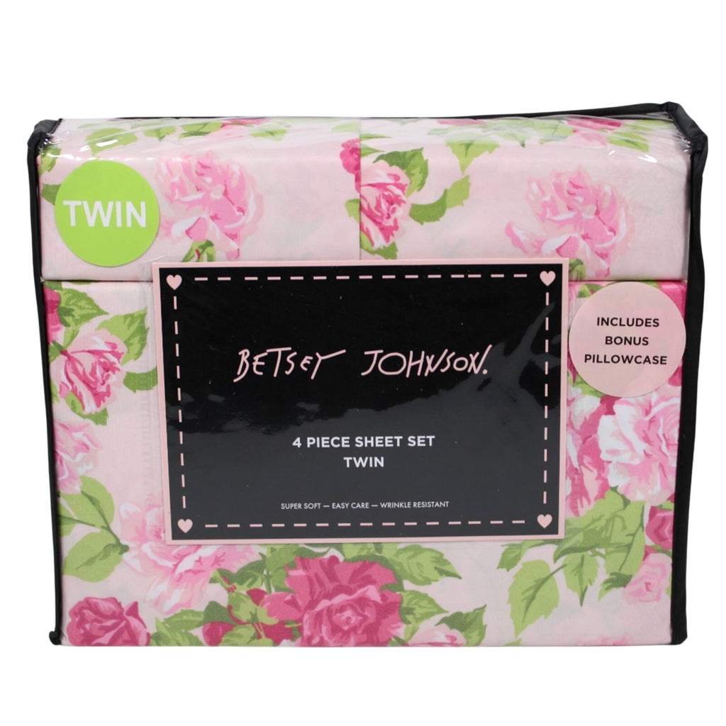 Betsey Johnson 4 Piece Twin Sheet Set Bouquet Floral Pink