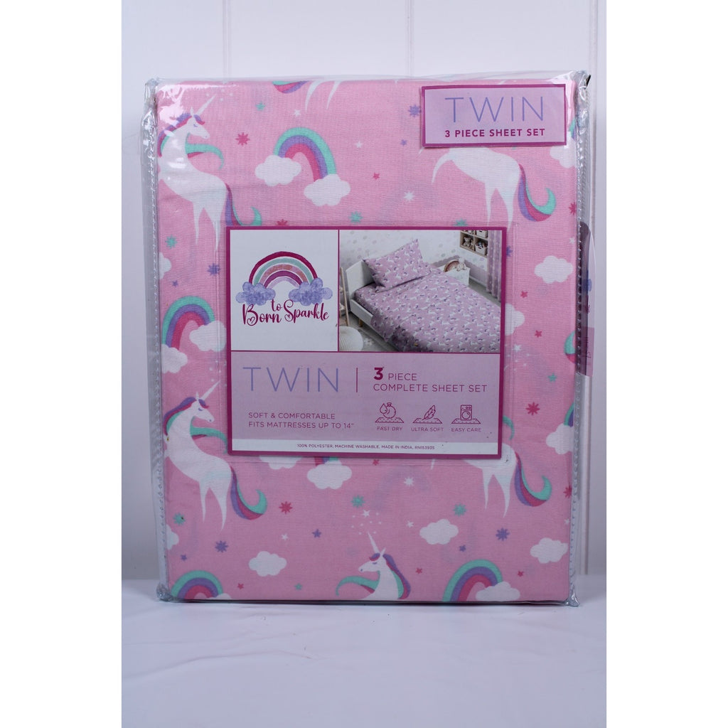 Twin Unicorn & Rainbows Sheet Set 3-Piece Complete set, Ultra Soft , Kids