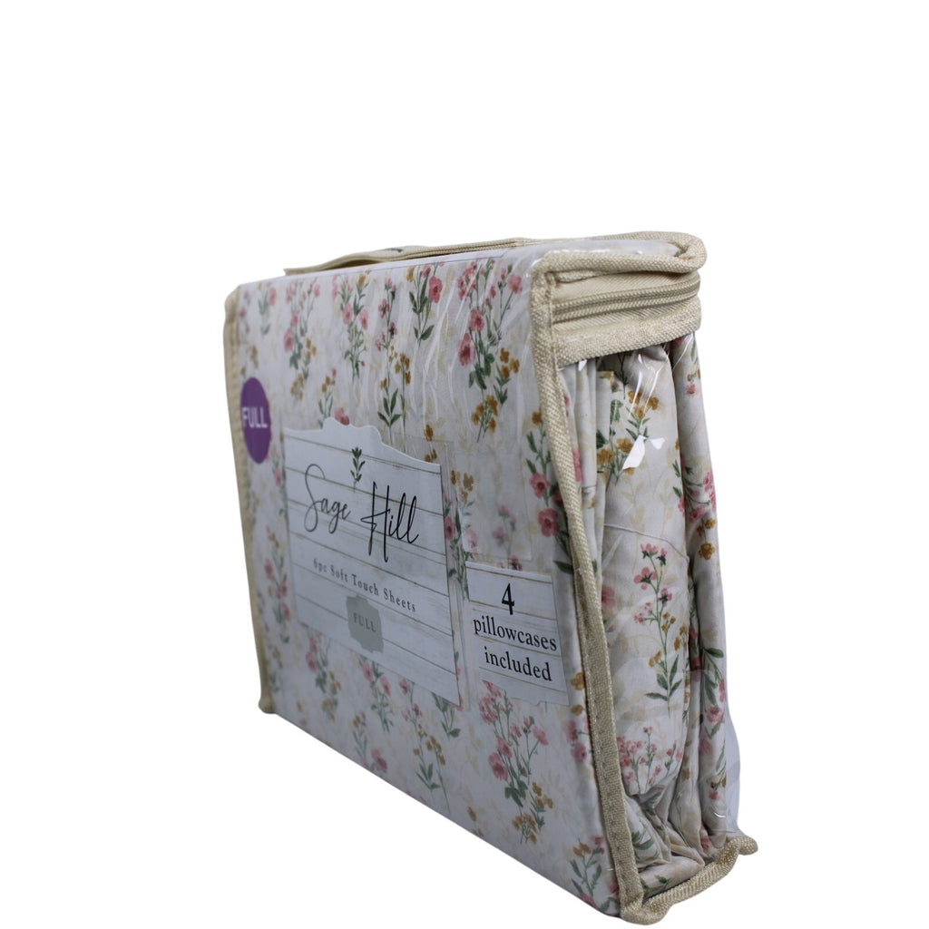Sage Hill Full Light Tan Sheet Set 6 Piece Soft Touch Floral Print