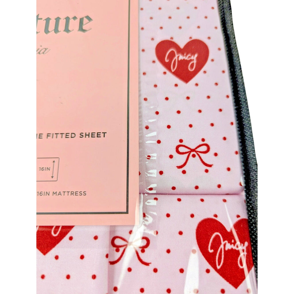 Juicy Couture Queen 6pc Sheet Set, Juicy Monogram, Red Hearts & Red Dots
