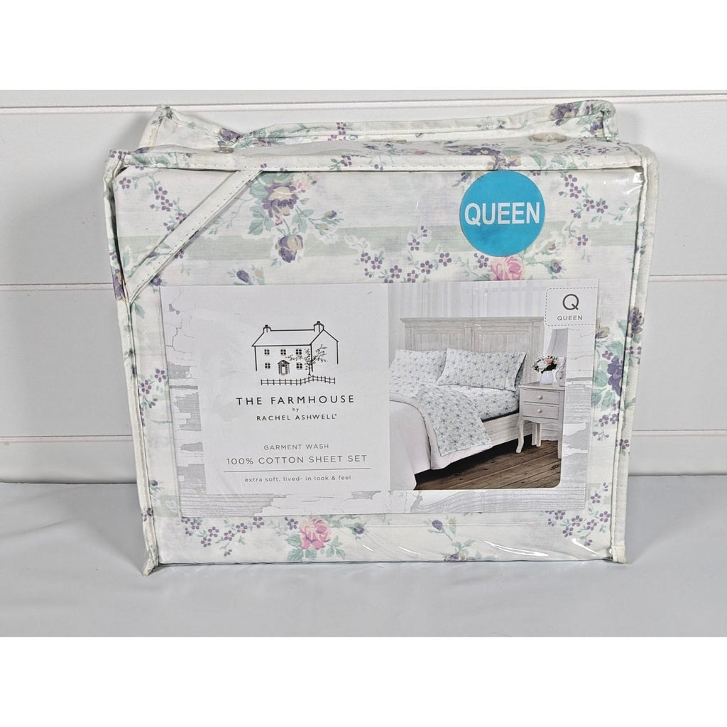 The Farmhouse Rachel Ashwell Purple, Pink, Green Floral Queen Sheet Set, NEW