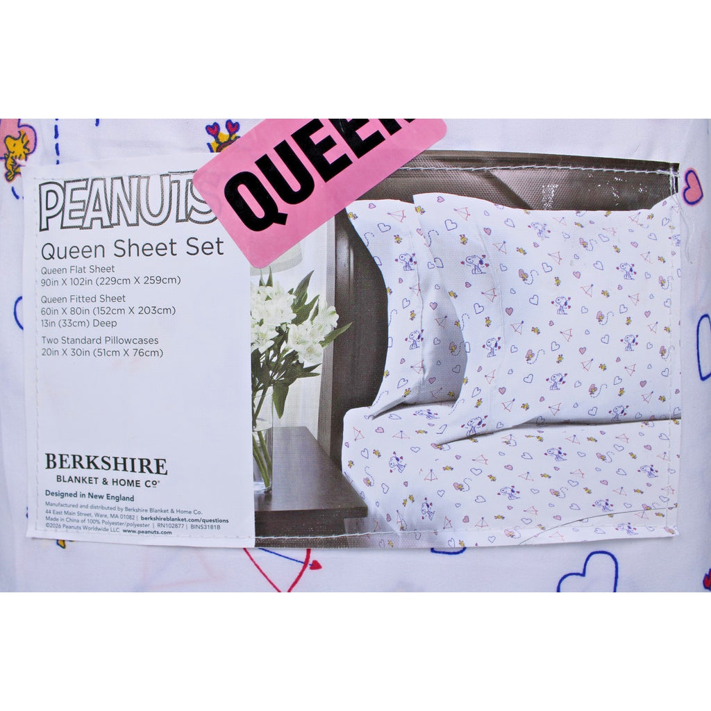 Peanuts Snoopy Queen 4pc Sheet Set By Berkshire Heart Valentines Anniversary NEW