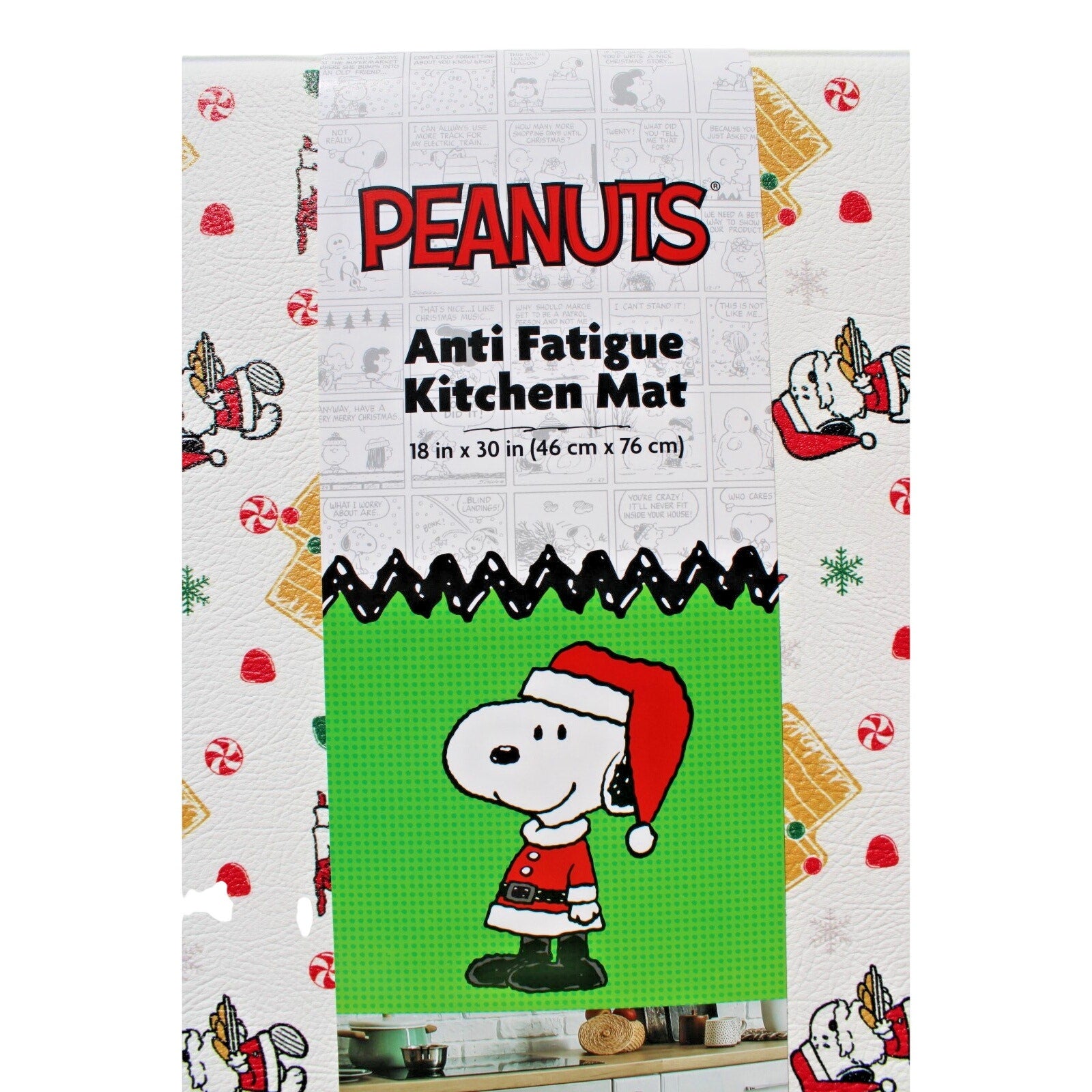 Peanuts Anti Fatigue Kitchen Mat 18”x30” Snoopy Christmas Gingerbread Doghouse