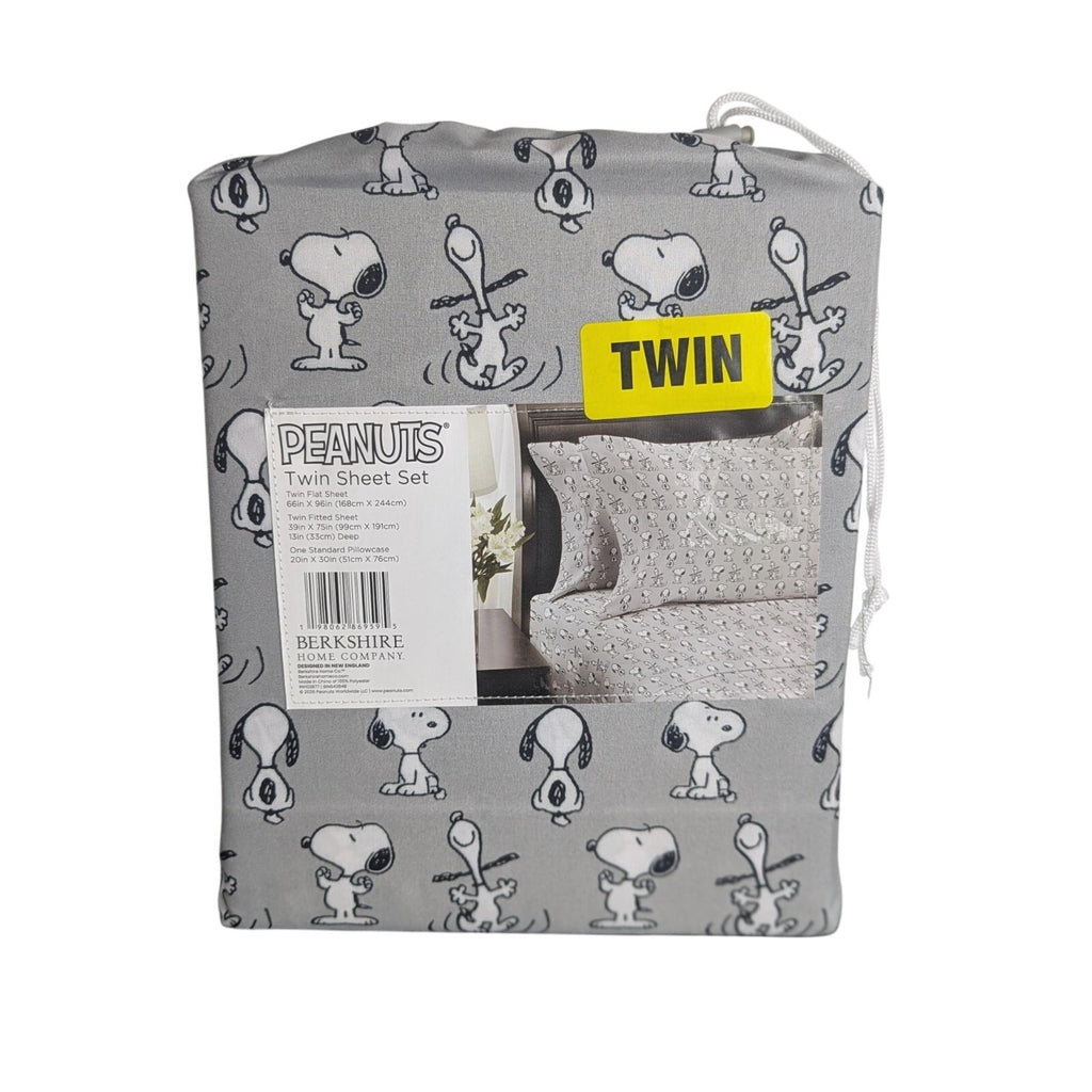 Peanuts Snoopy 4 pc Twin Sheet Set Prints Gray - New