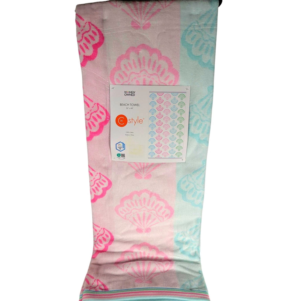 CH Style - Women Owned Beach Towel 36" x 68",  Sea Shells, 100% Cotton