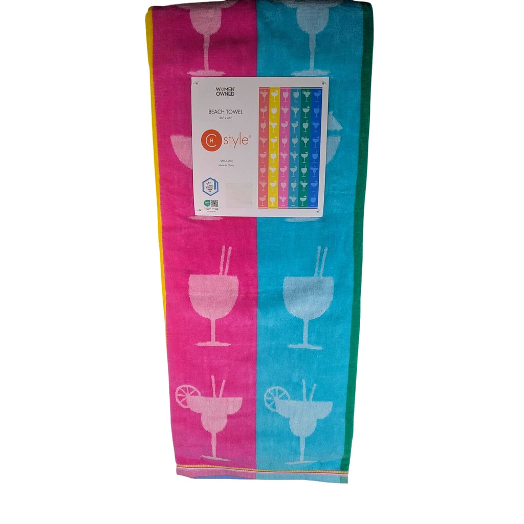 CH Style-Women Owned 36x68 Beach Towel, Cocktails, Cotton
