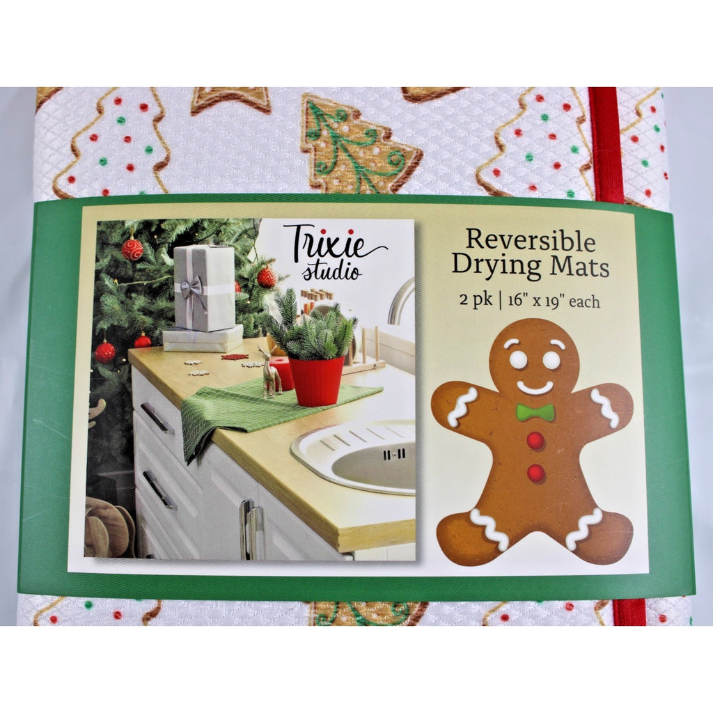 Set of 2 Christmas Gingerbread Peppermint Snowflake Drying Mats 16x19”