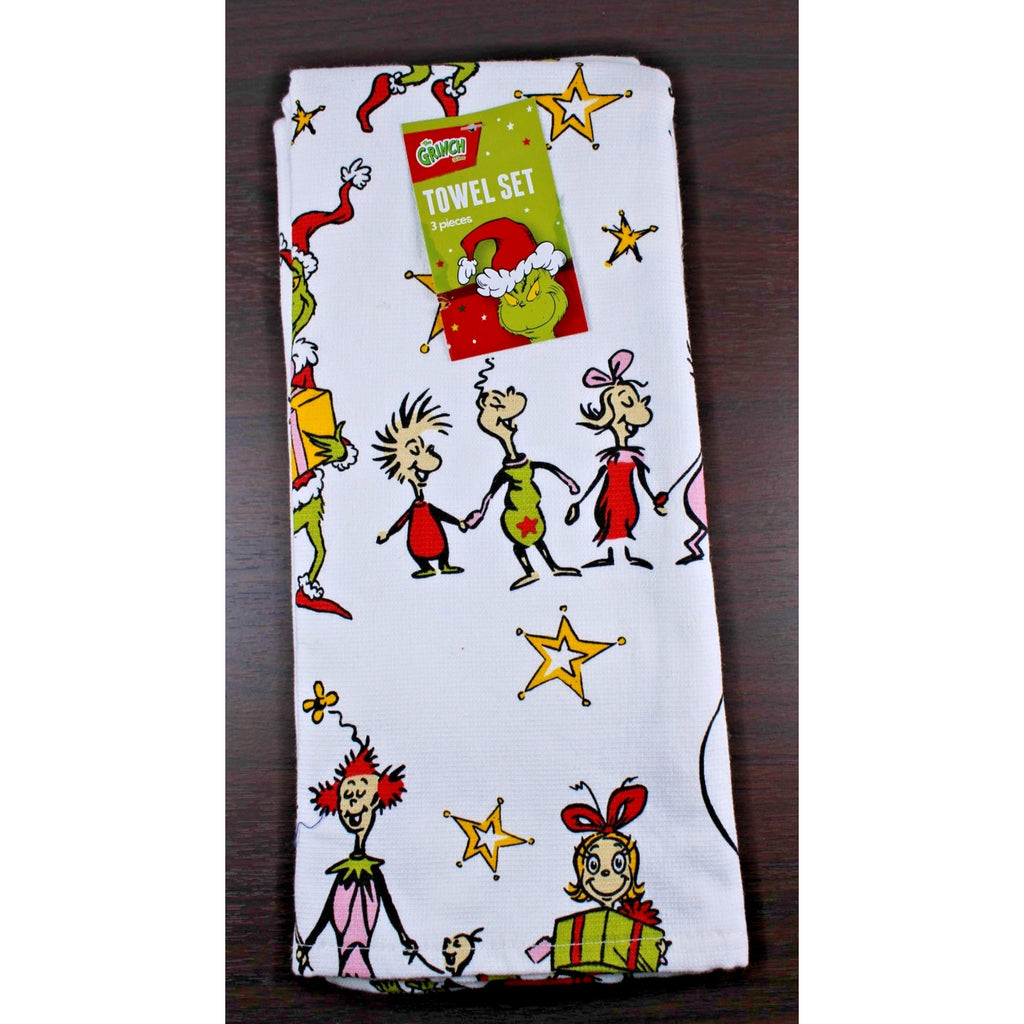 Set Of 3 Dr. Seuss The Grinch Whoville Cindy Lou Christmas Kitchen Cotton Towels