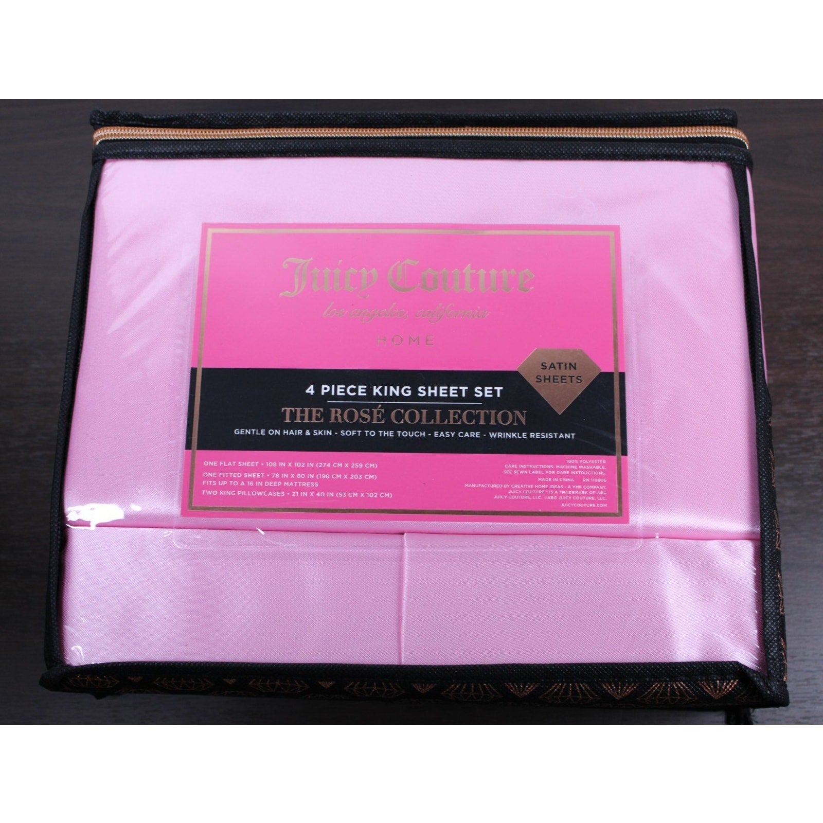 Juicy Couture Juicy Pink Satin 4pc KING Sheet Set Easy Care Soft Sleek Smooth