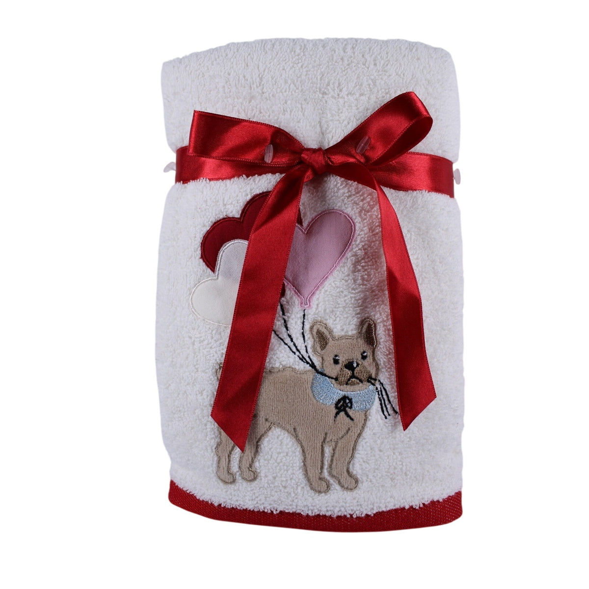 Set of 2 Hand Towels Bull Dog Valentine’s Day Love Heart Balloons Made in Turkey
