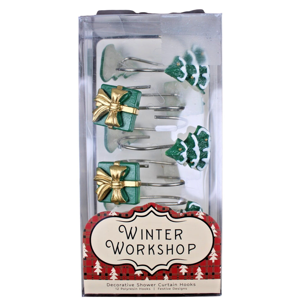 ****Set of 12 Christmas Trees and Presents Shower Curtain Rings NIB****