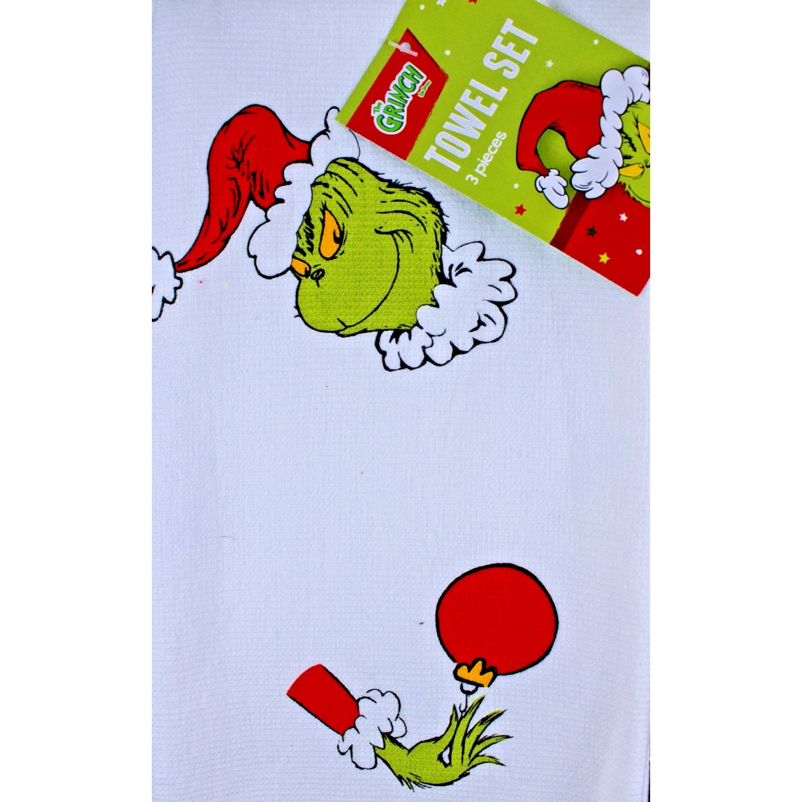 Set Of 3 Dr. Seuss The Grinch Candy Canes & Ornaments Christmas Kitchen Towels
