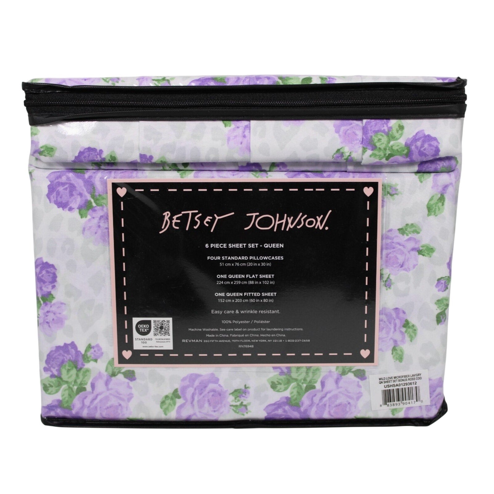 New Betsey Johnson Purple Wild Love Queen 6 Piece Sheet Set Bonus Shams