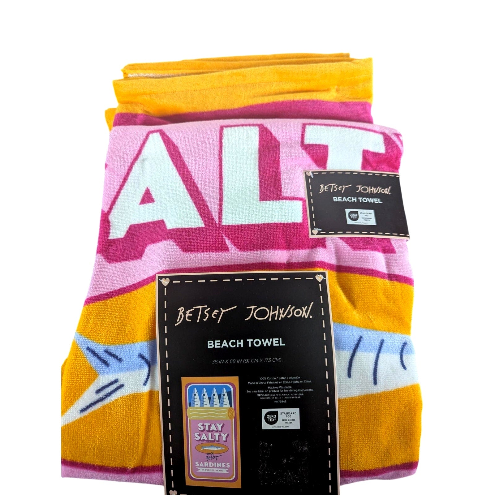 Betsey Johnson Beach Towel 36"x68" Stay Salty, 100% Cotton