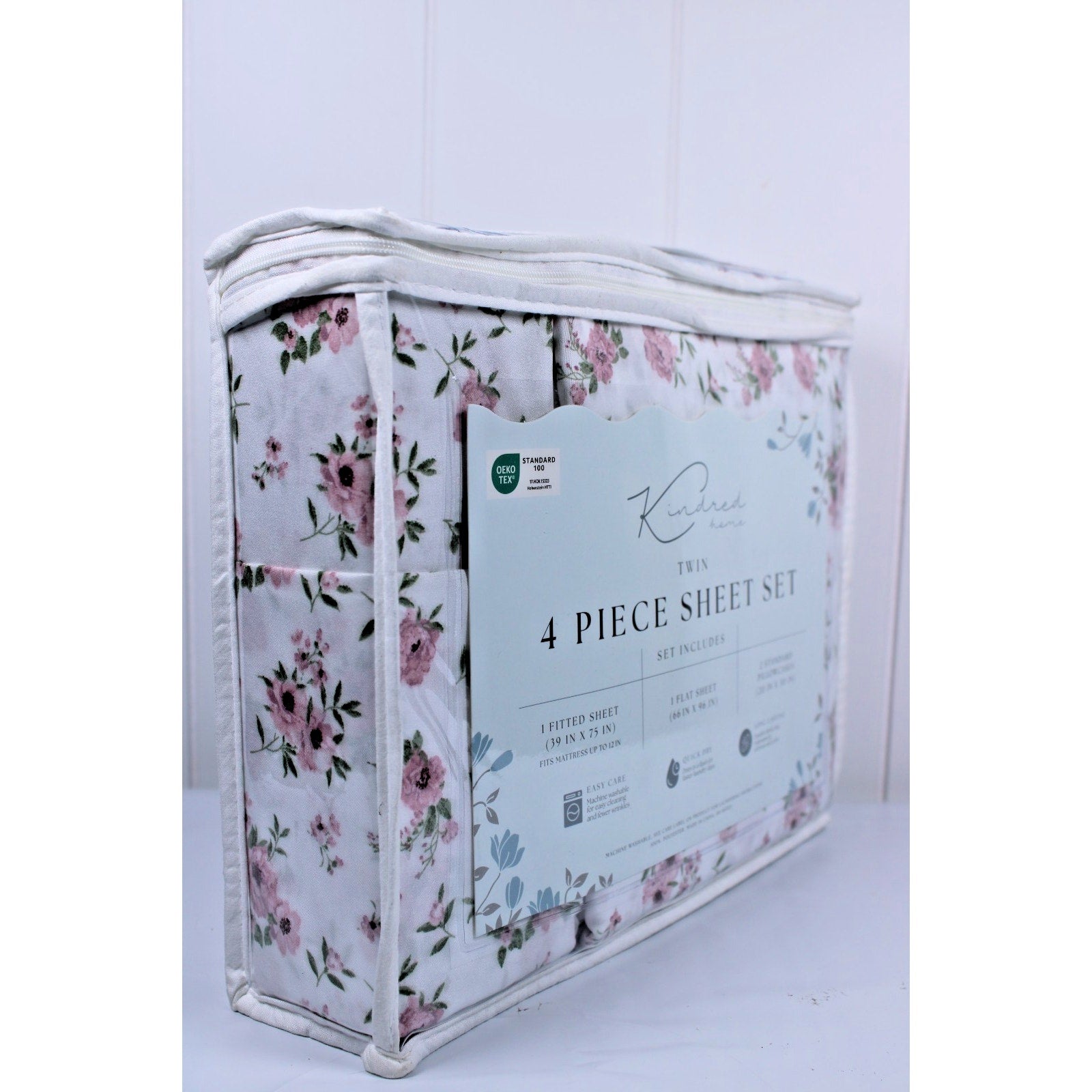 KINDRED HOME 4 PIECE Floral DESIGN TWIN SHEET SET 1 EX PILLOWCASE
