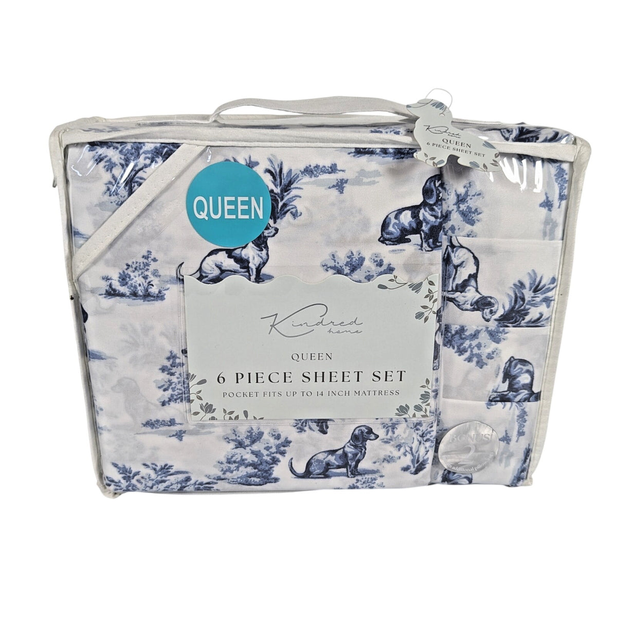KINDRED HOME 6 pc Dogs, Floral design Queen Sheet Set 2 EX Pillowcases