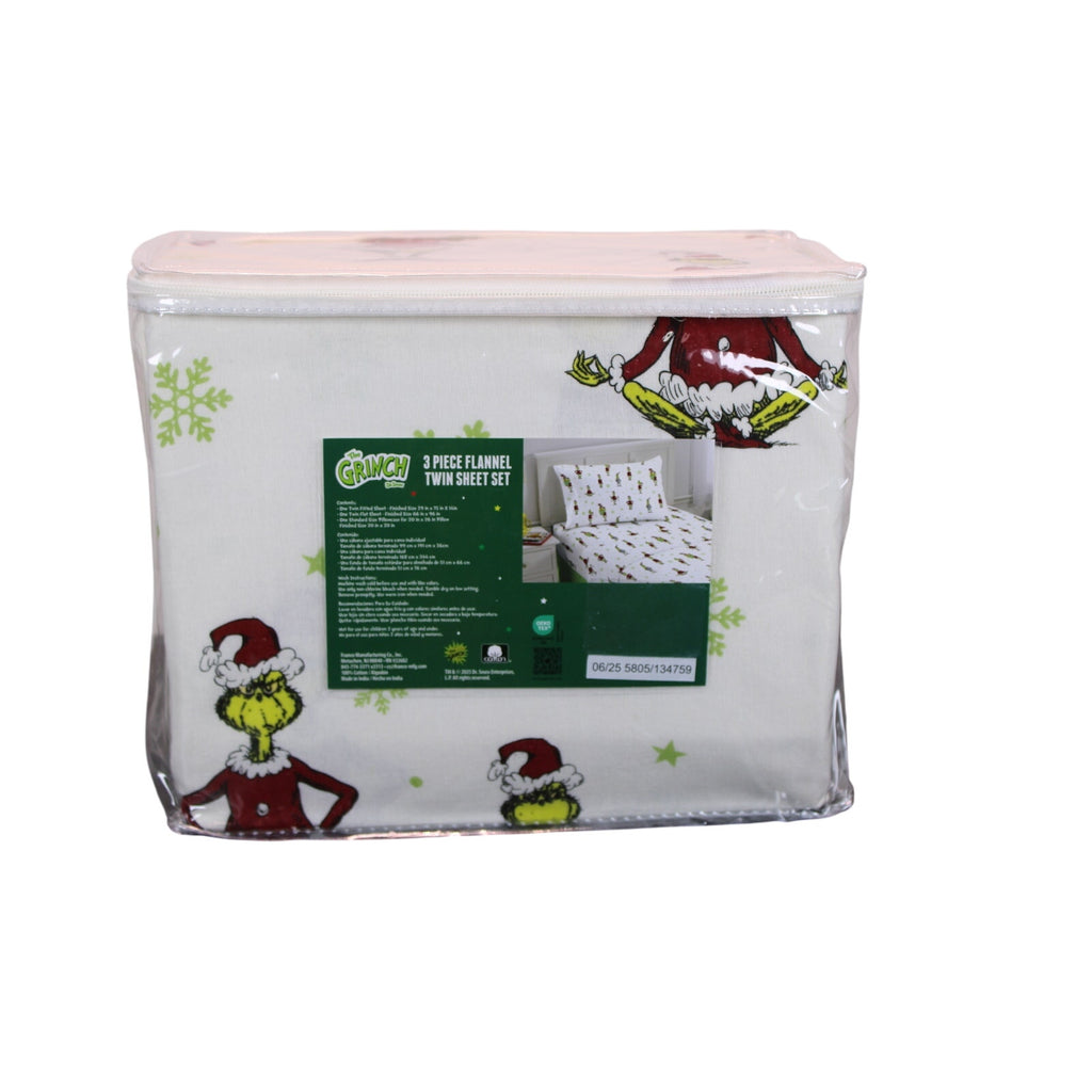 Festive New Dr. Seuss Grinch Twin Cotton Flannel Sheet Set