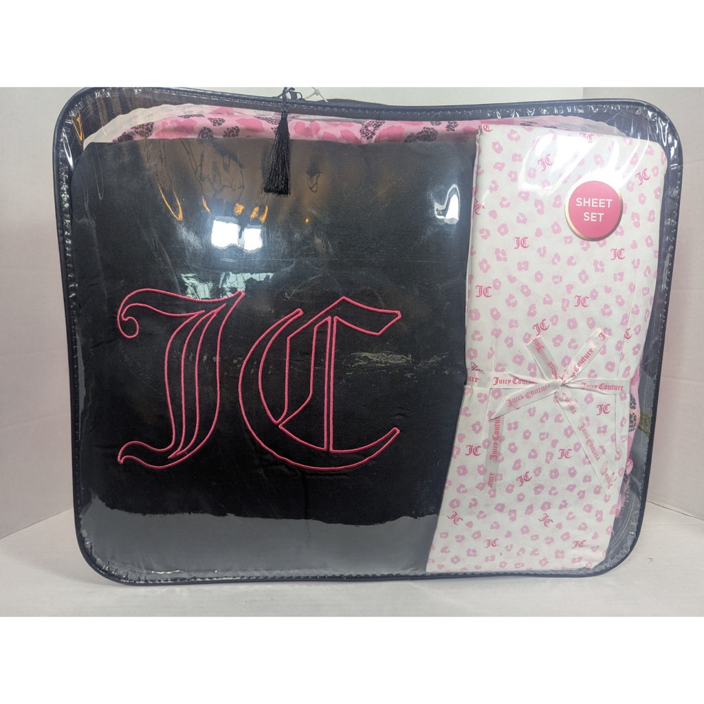 Juicy Couture Pink/Black Leopard 8pc QUEEN Bed Set Comforter,Shams,Sheets,Pillow