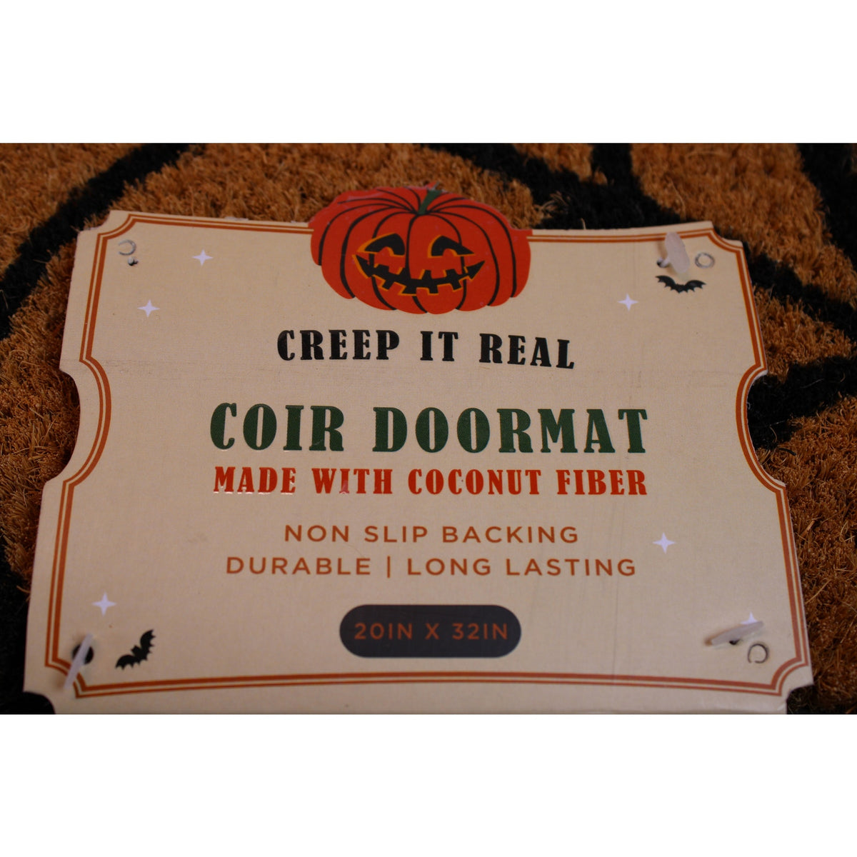 CREEP IT ALL - Spiders Coir Doormat Halloween Black Cobweb, 20x32, Non-slip