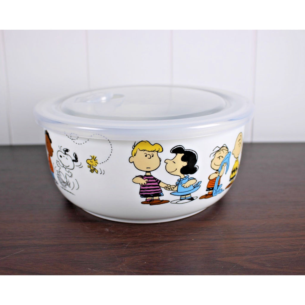 Peanuts Snoopy Gang Pressure Vent Lid Food Storage Container Bowl Ceramic 7" NEW
