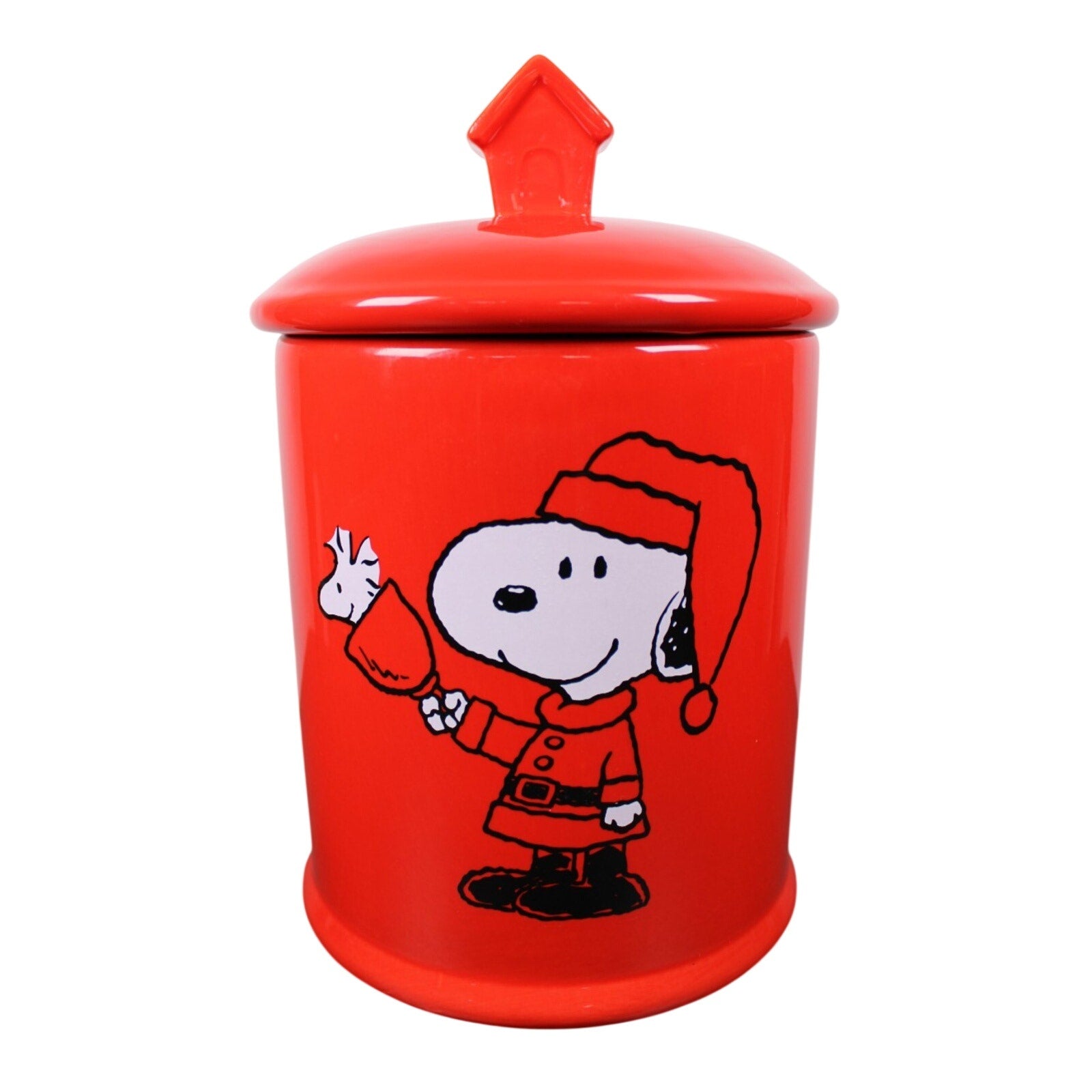 Bell Ringing Santa Snoopy Christmas Cookie Jar / Dog Treat Canister