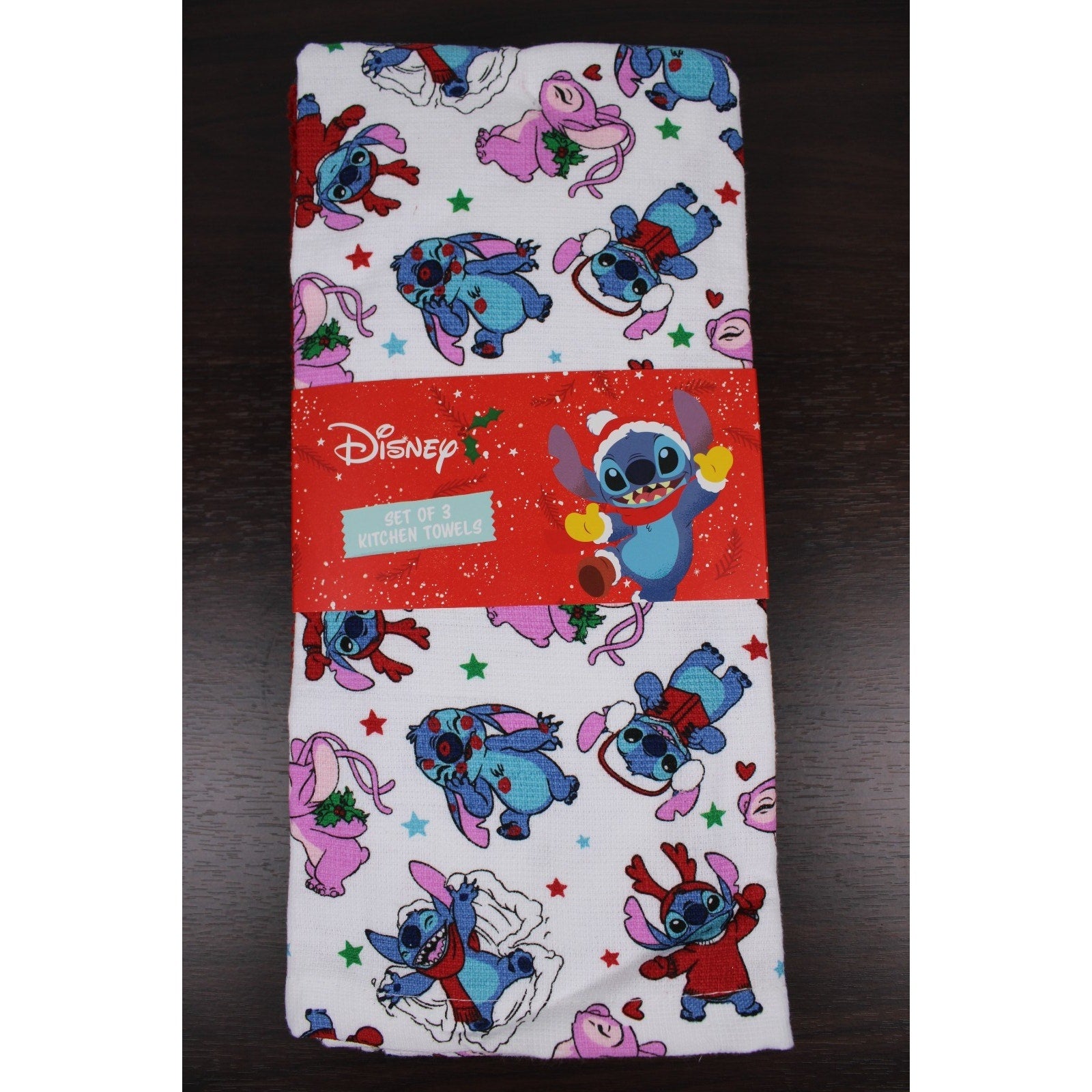 Disney Stitch & Angel Cotton Kitchen Towels – Set of 3 – Christmas Holid fun day