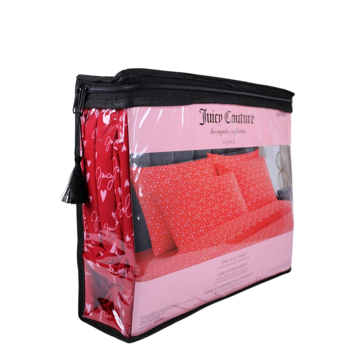 Juicy Couture Queen 6psc Bed Sheet Red, Juicy Logo, Hearts