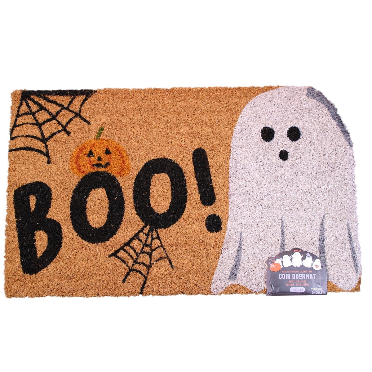 BOO Halloween Spooky Ghost, Pumpkin, Webs, Coir Doormat 18x30in Non-Slip - NEW