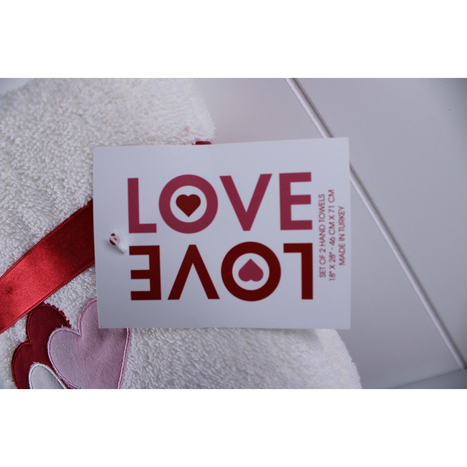 Set of 2 Hand Towels Bull Dog Valentine’s Day Love Heart Balloons Made in Turkey