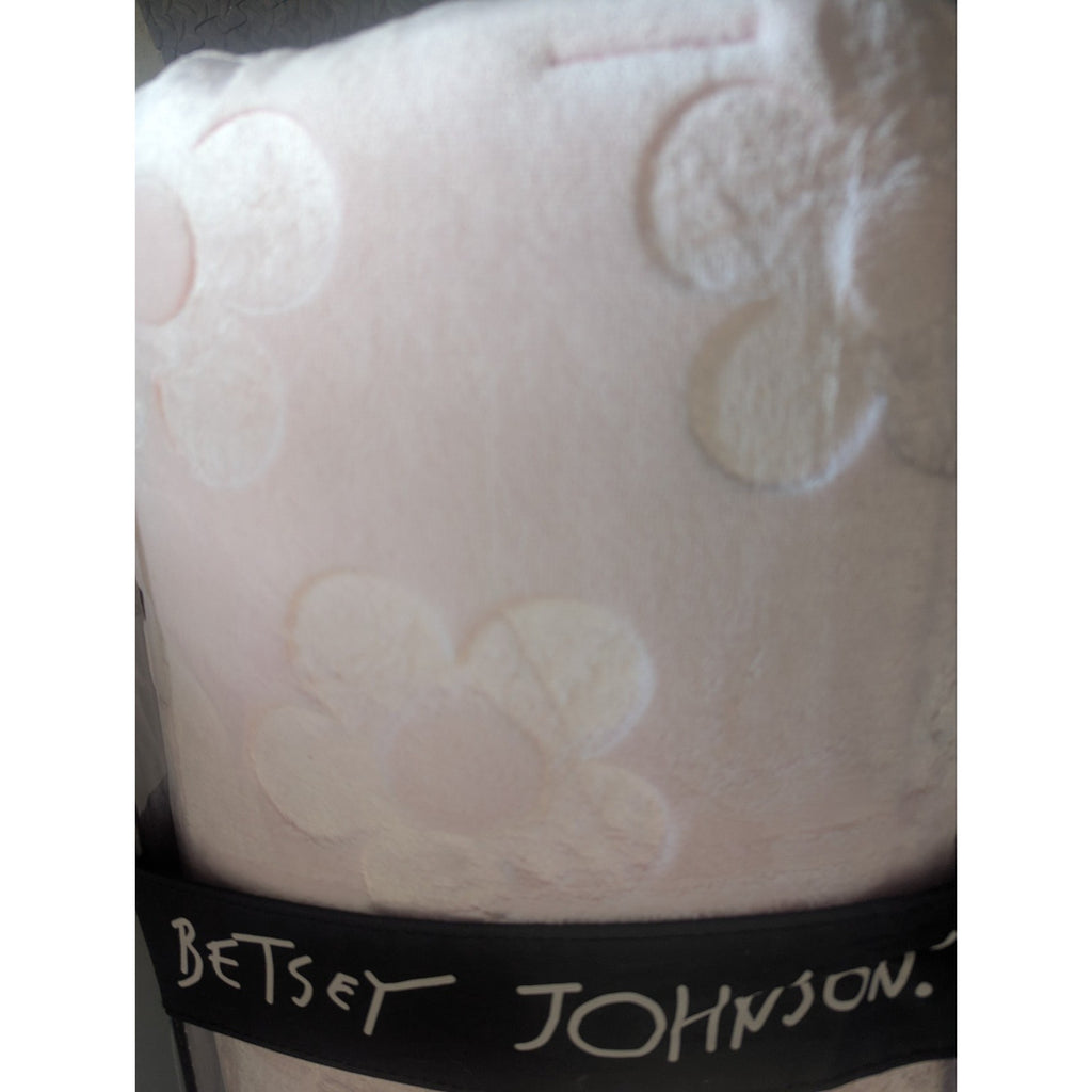 Betsey Johnson QUEEN Pink Flowers Embossed Velour 3 pc Comforter Set