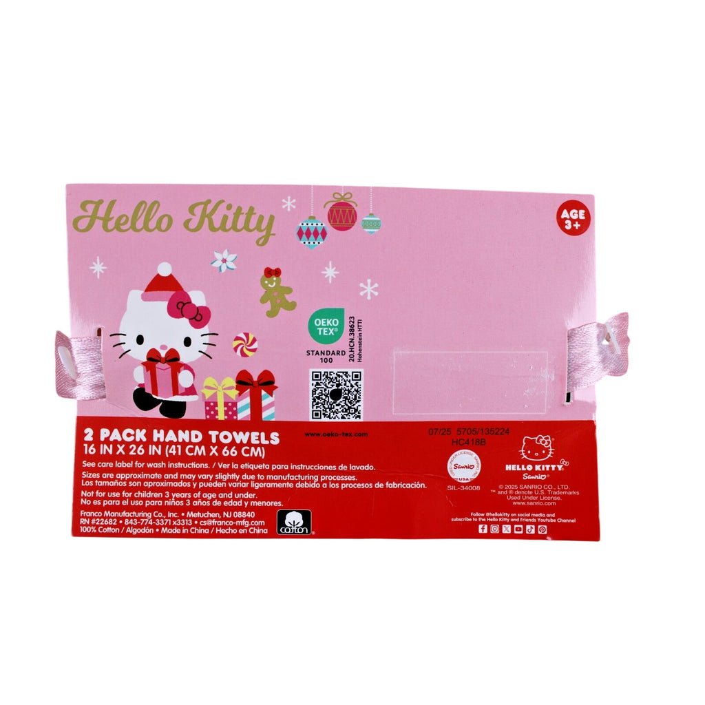 Hello Kitty Christmas Presents Hearts Santa Hat Pink 2 pack Hand Towels