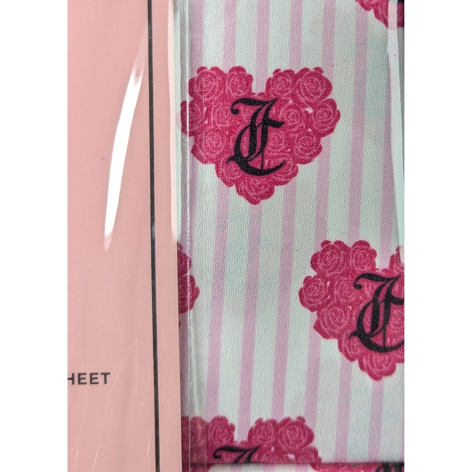 Juicy Couture Queen 6pc Sheet Set, Juicy Monogram, Rose Hearts & Pink Lines