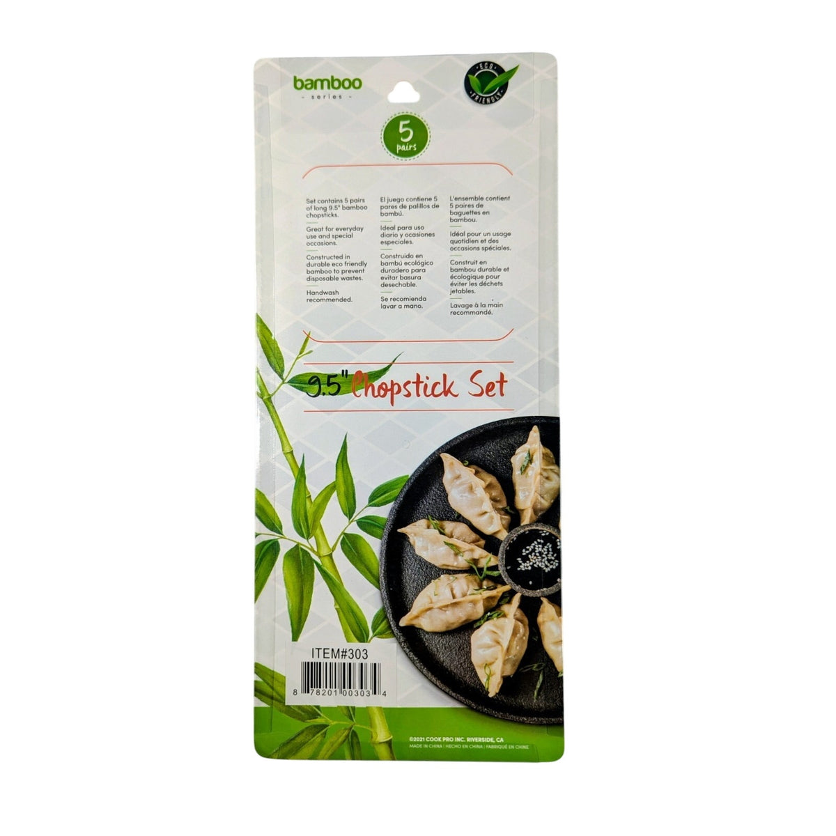 Cook Pro White Dots Bamboo Chopsticks 5 Pack Set 9.5” Natural