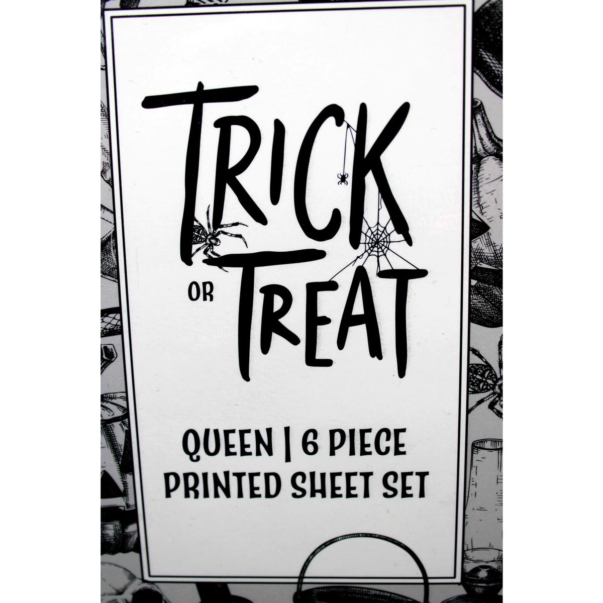 Halloween Gothic Style Queen 6pc Sheets Set Tan Black Skulls Butterflies Lattice