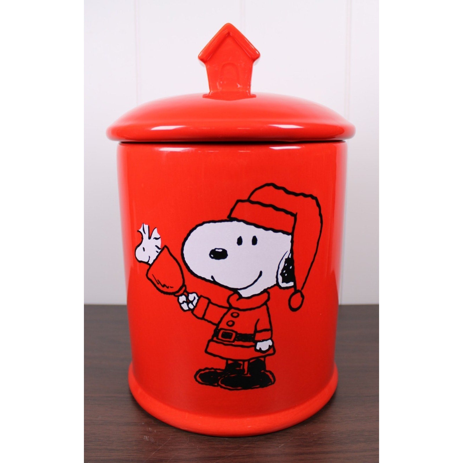Bell Ringing Santa Snoopy Christmas Cookie Jar / Dog Treat Canister