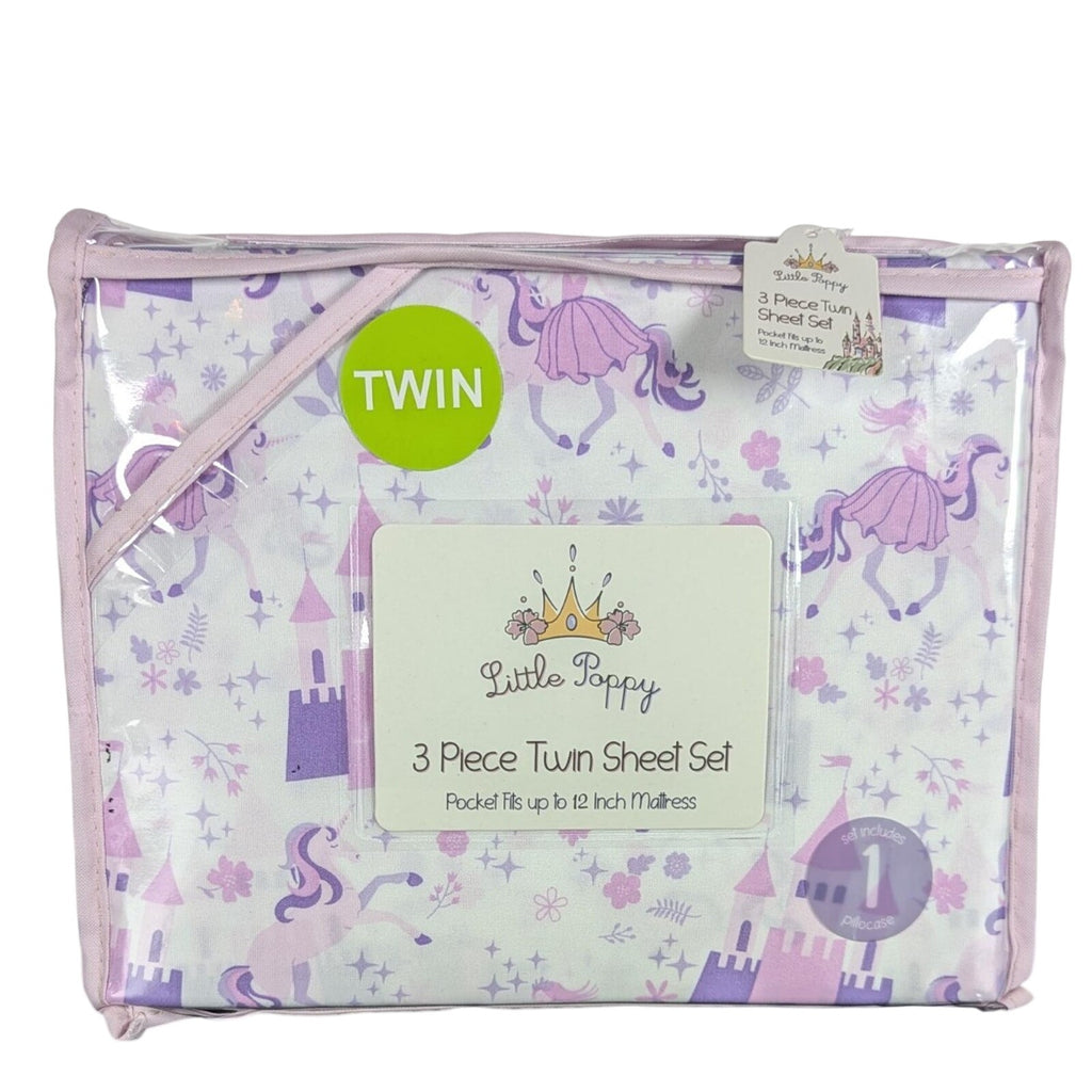 Little Poppy- Castles, Unicorns, Princes, 3-pc TWIN Sheet Set - New