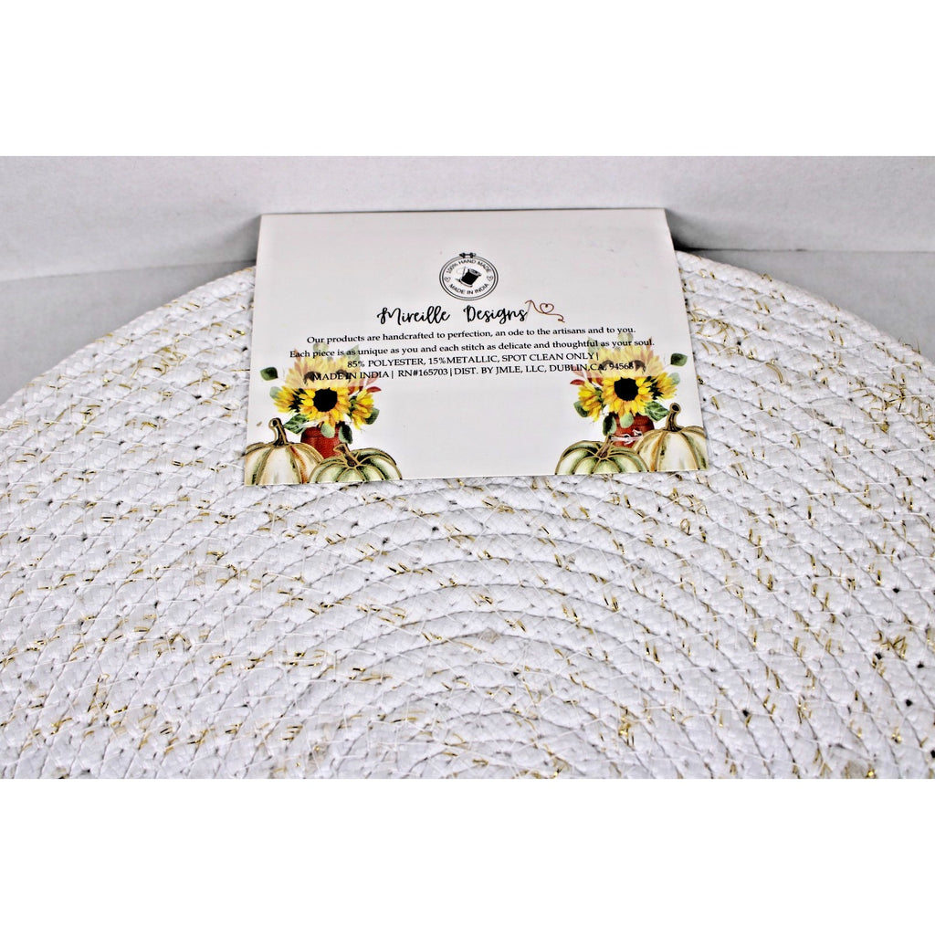 Pumpkins Thanksgiving Fall Harvest Braided Fabric Round Placemats Set of 4 -15"