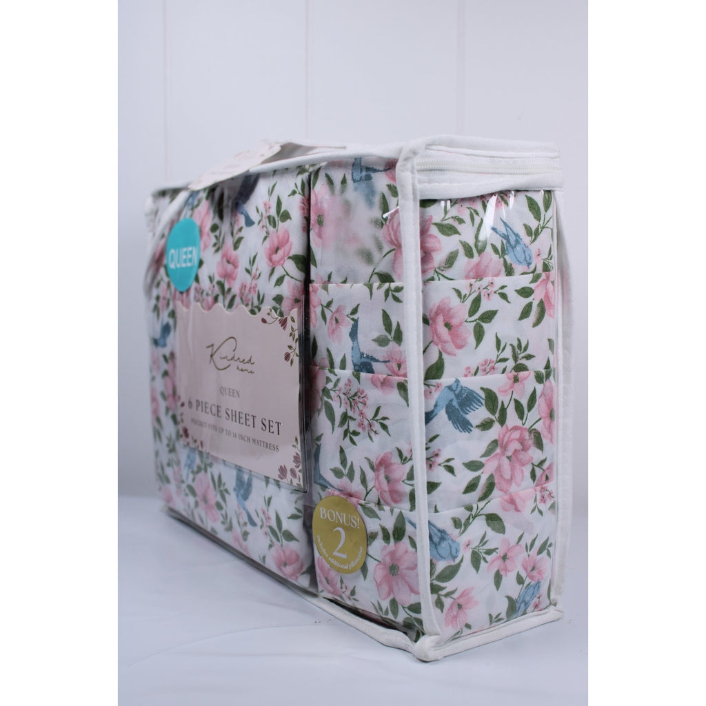 KINDRED HOME 6 pc Floral design Queen Sheet Set 2 EX Pillowcases