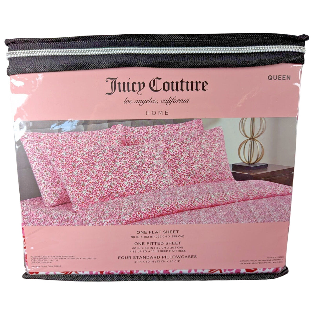 Juicy Couture Queen Sheet Set 6 Pieces Leopard Print Pink Heart Valentine’s Day