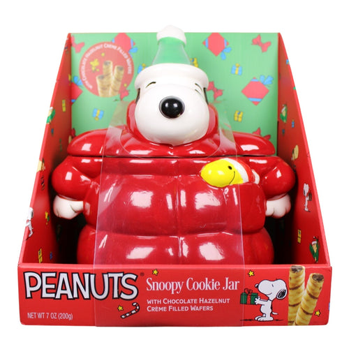 Peanuts Snoopy & Woodstock Red Puffer Jacket Cookie Jar Canister Christmas
