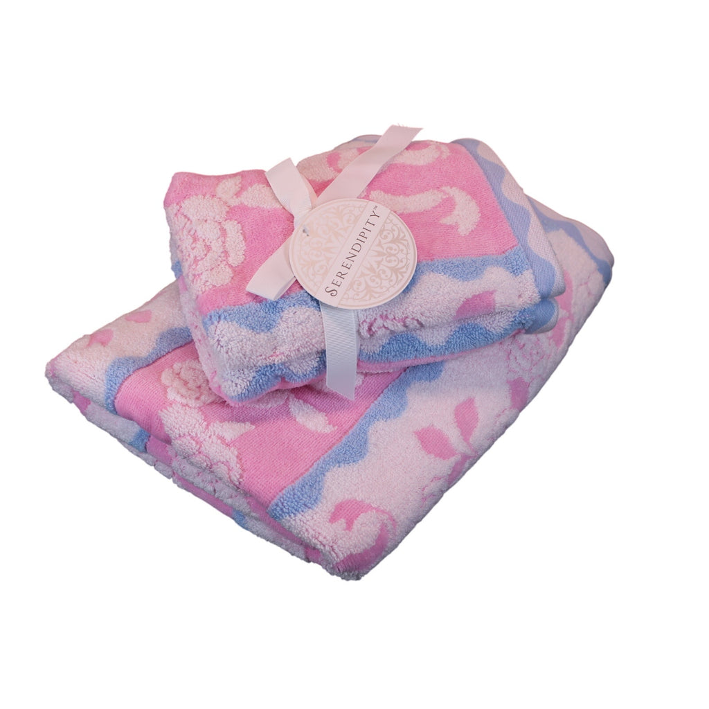 SERENDIPITY  3pc Bath Towel Set Bows & Roses Design 100% Cotton
