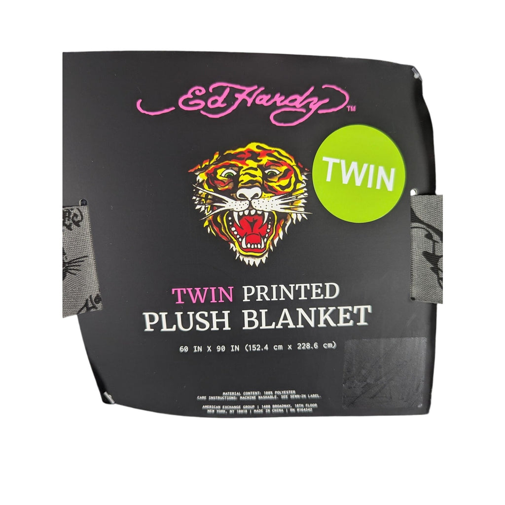 Ed Hardy Twin Plush Blanket 60x90 Roses, Leopard Spots