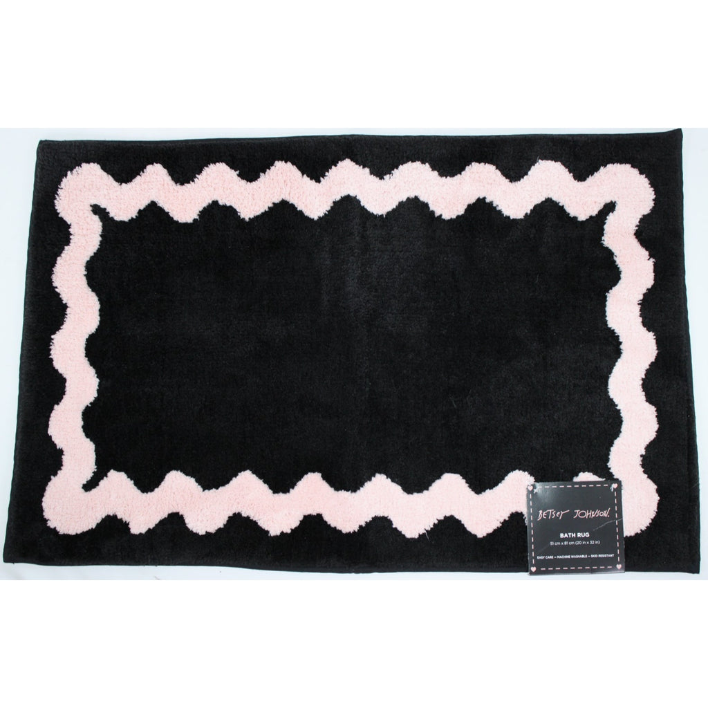 Betsey Johnson Pink wavy line Black Bath Rug 20 x 32 NEW