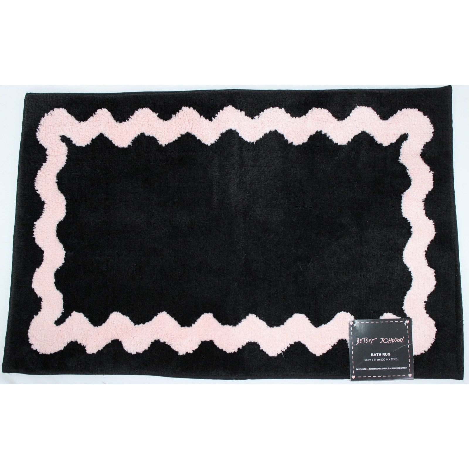 Betsey Johnson Pink wavy line Black Bath Rug 20 x 32 NEW