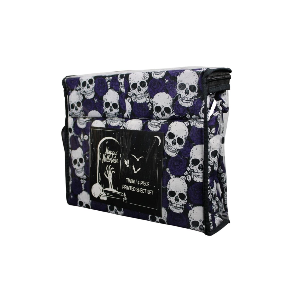 Halloween Goth Style TWIN 4 Piece Sheet Set Skulls Purple Roses - NEW