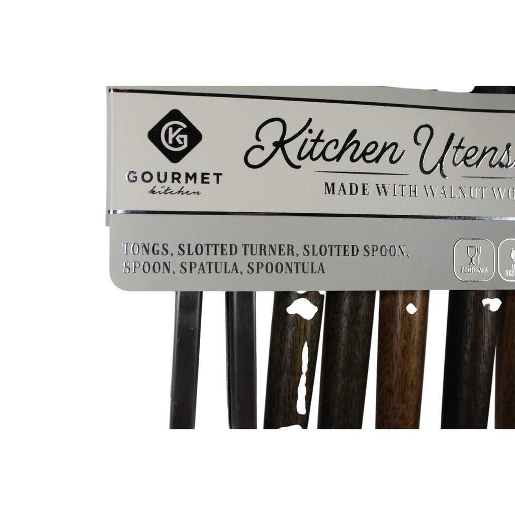Kitchen Utensil Set of 6. Walnut handles Heat resistant Flexible silicone, Tongs