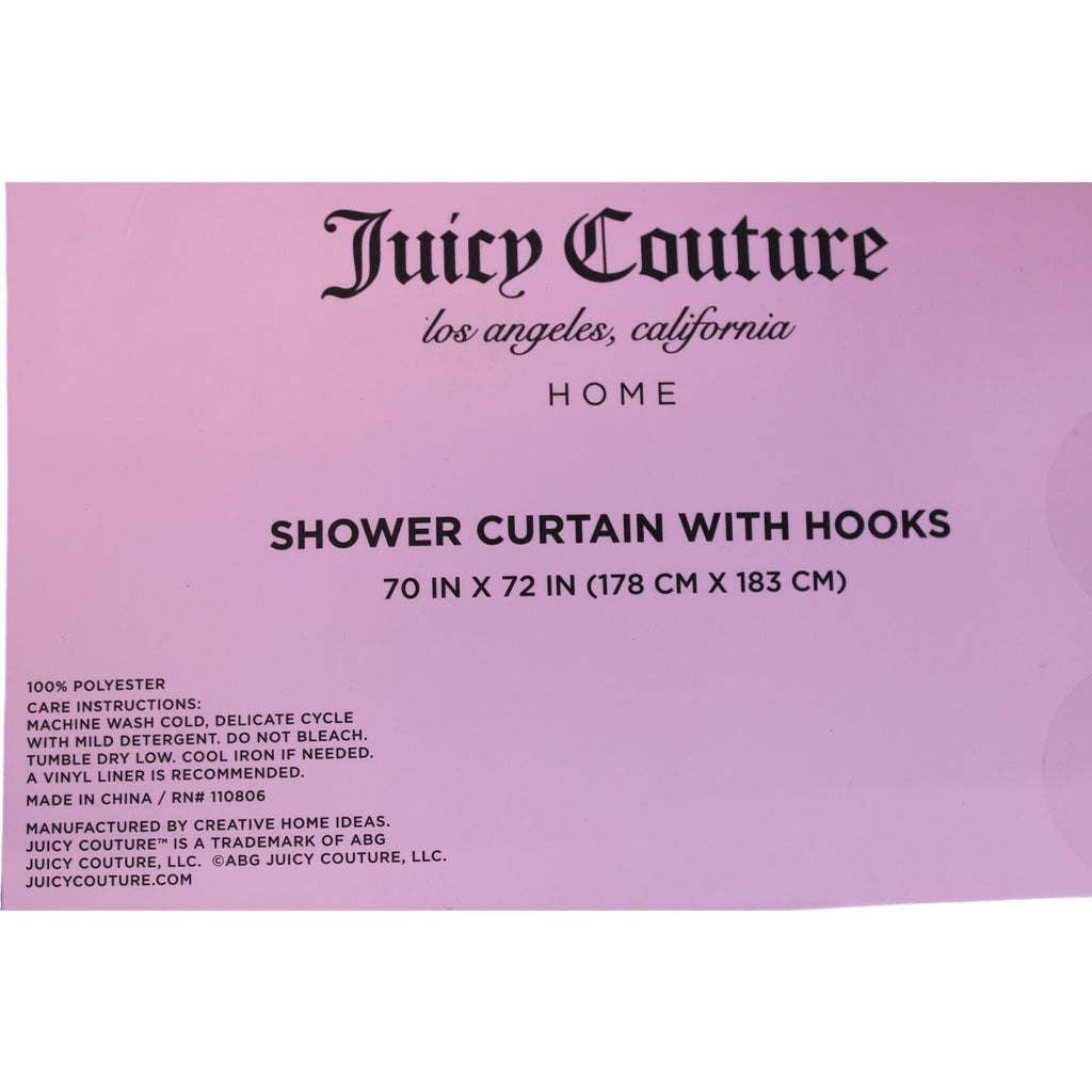 New Juicy Couture Pink Black Roses JC Logo,  Fabric Shower Curtain 12 Hooks