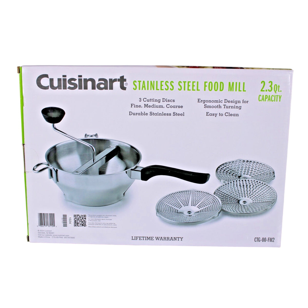 Cuisinart Stainless Steel Food Mill 2.3 Qt-3 Cutting Discs Fine, Medium, Coarse